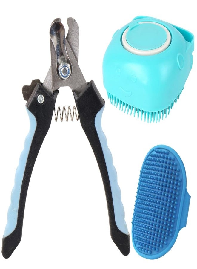 REGIIS Pet Grooming Kit with Professional Nail Clippers, Silicone Massage Brush, Cleaning Comb, Blue and Turquoise, 3-Piece Set for Dogs - Image 1